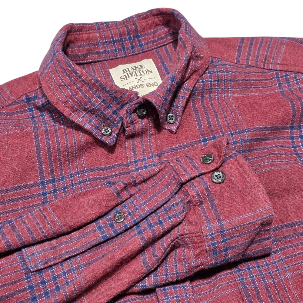 Blake Shelton x Lands' End Flannel Shirt Men LT Red Plaid Long Sleeve Cotton‎